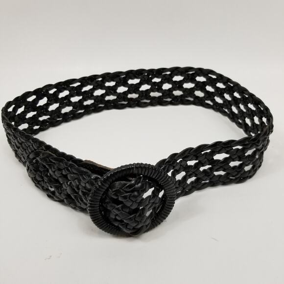 Lauren Ralph Lauren Woven Black Leather Belt Size M Medium - Picture 2 of 6